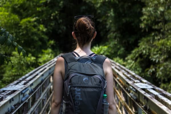 woman with lowpro camera backpack