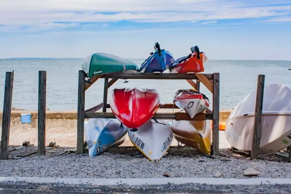 kayaks on rack