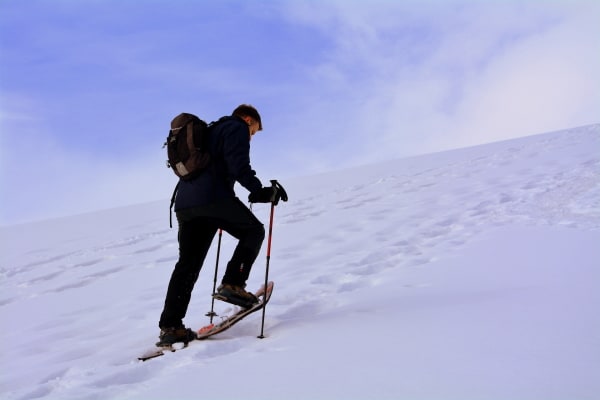 snowshoeing up a hill