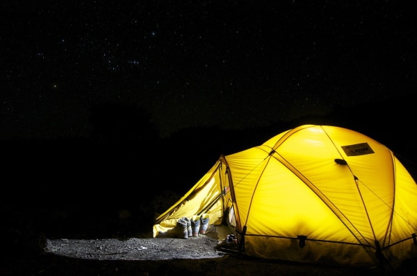yellow tent at night