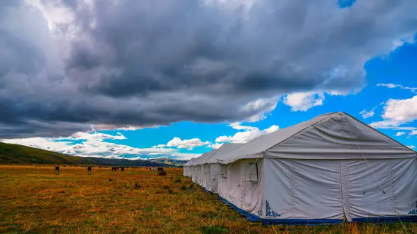 canvas tent on prairie