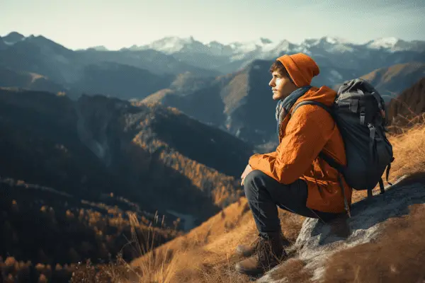 backpacker in mountains