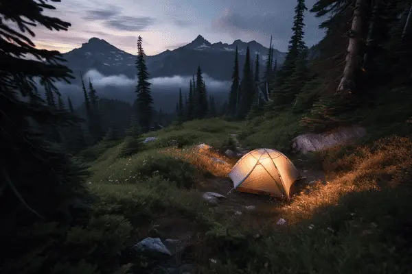 boondocking on a hill overlooking some mountains