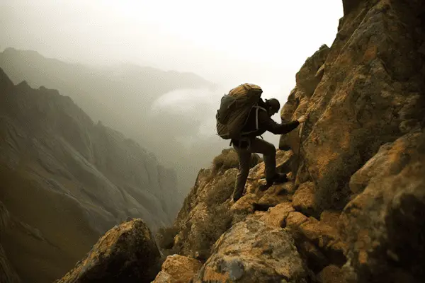 hiker doing a level 4 scramble