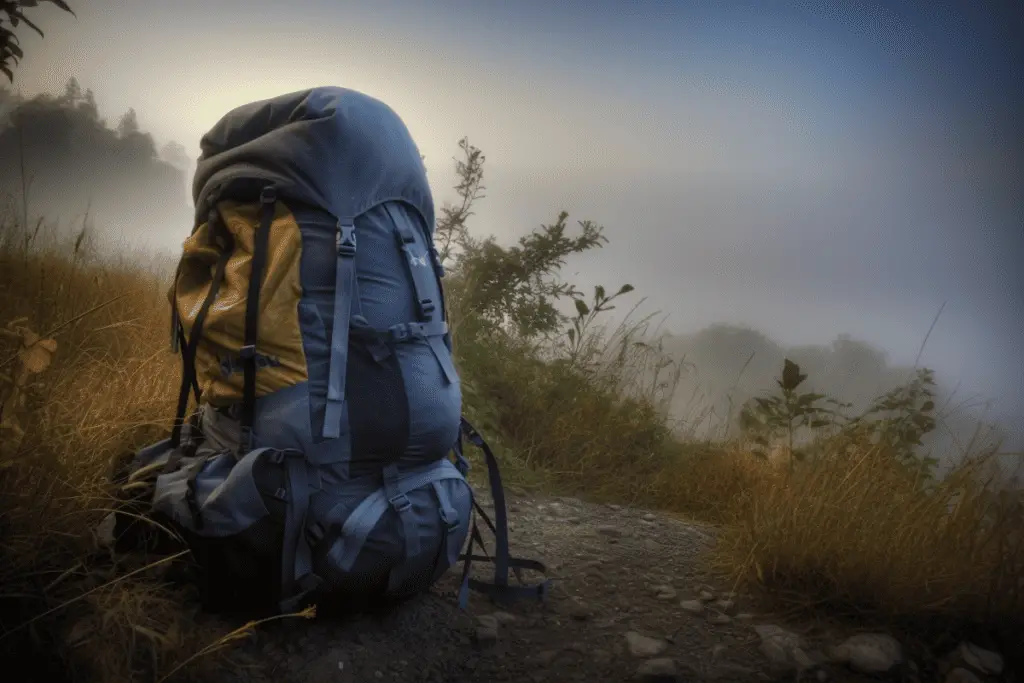 a backpack on a trail