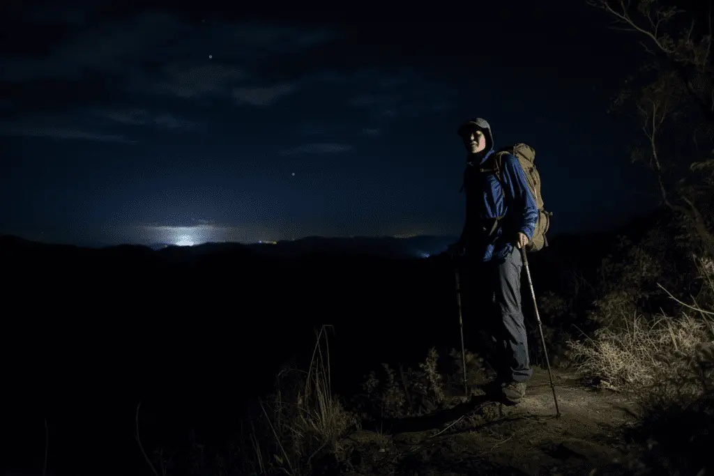 backpacker at night