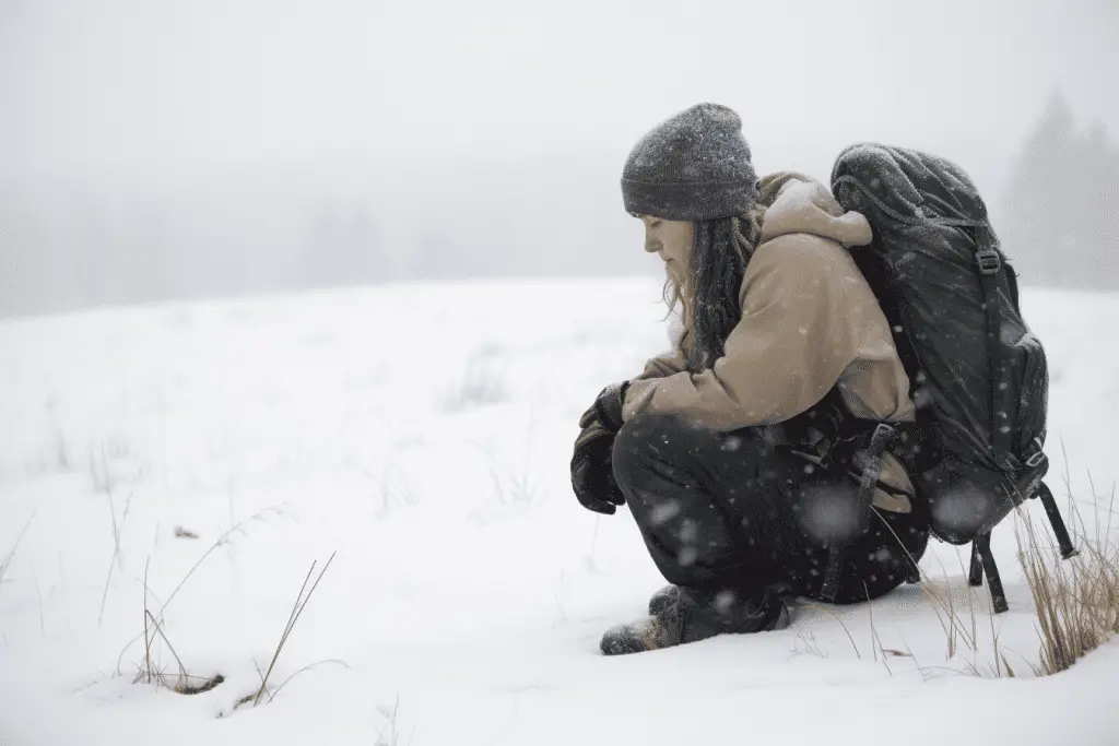 backpacker getting ready to boil snow for drinking