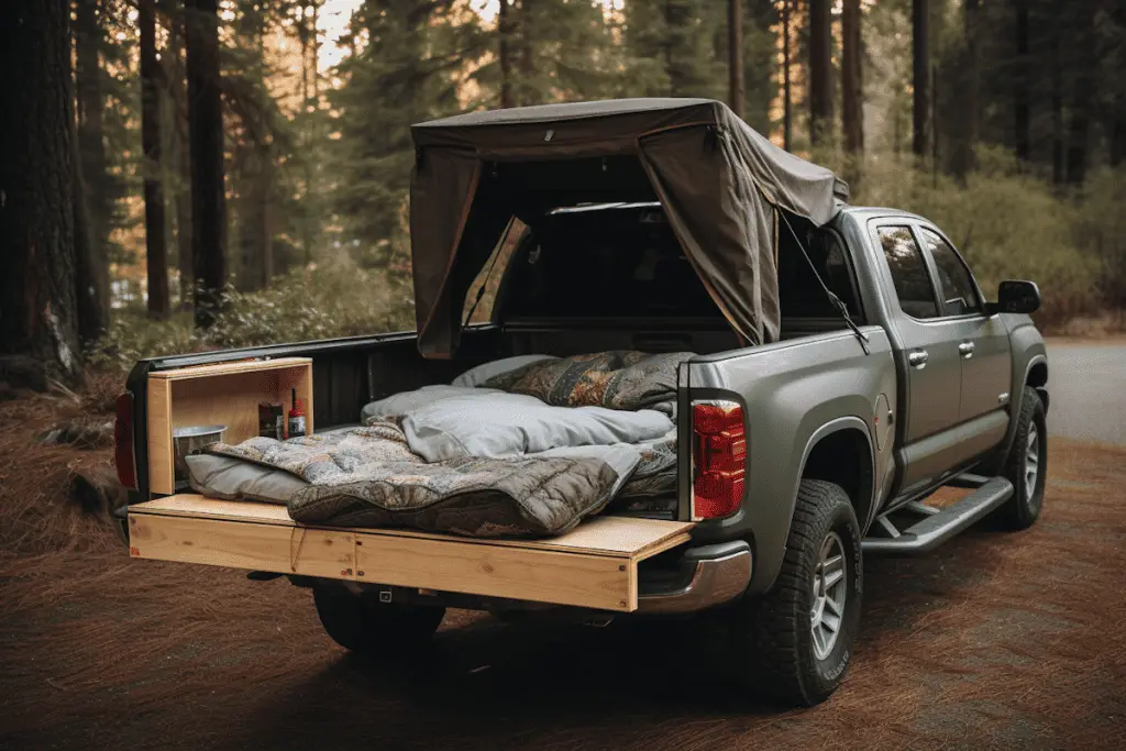 camping in a truck bed