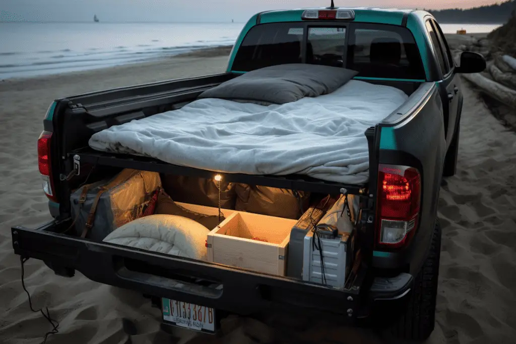 truck bed camping setup