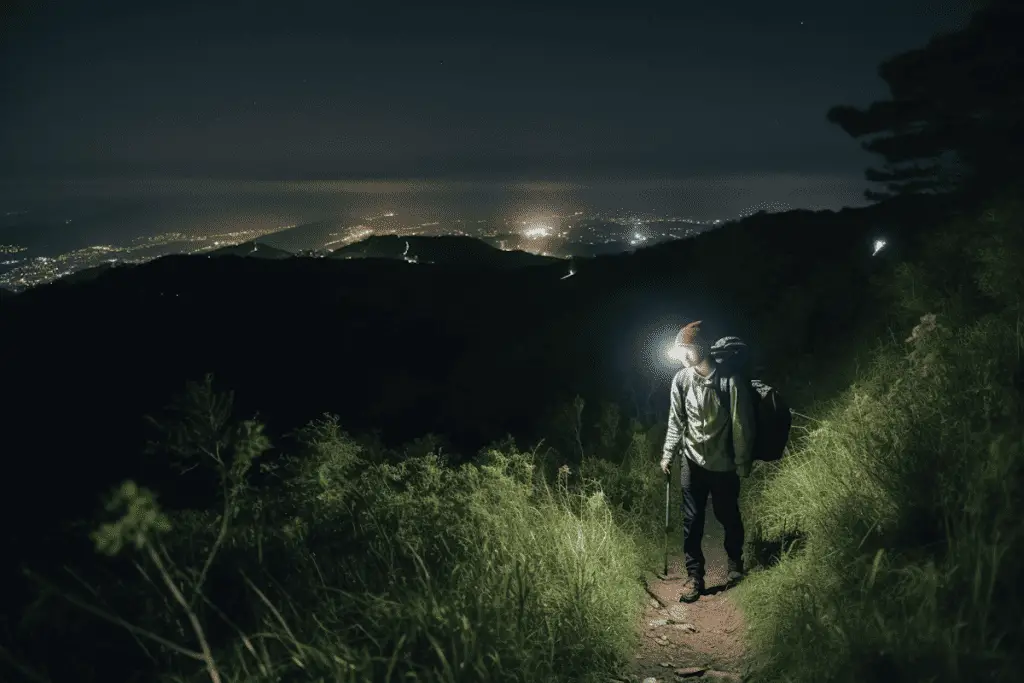 hiker with head lamp