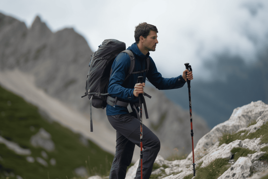 hiker with trekking poles