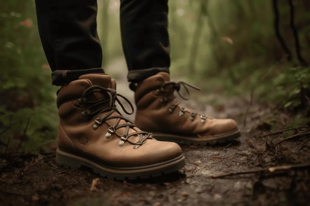 closeup of a hiker's boots