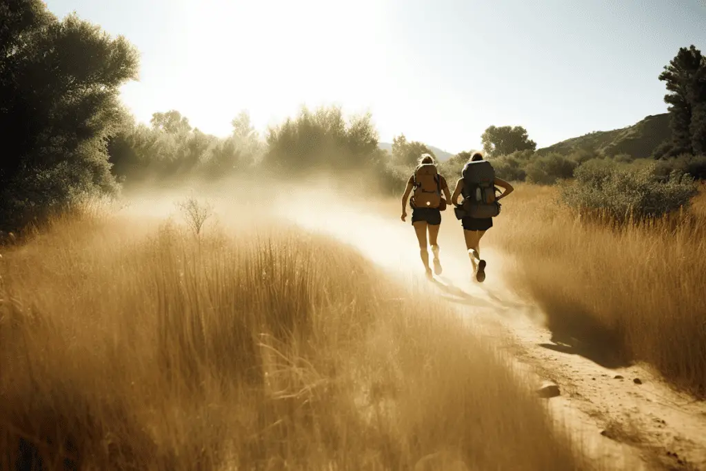 two backpackers on a timed hike