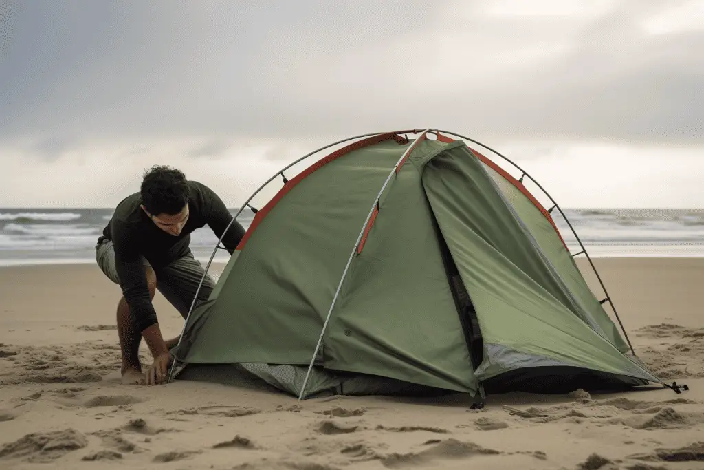 how to stake a tent in sand