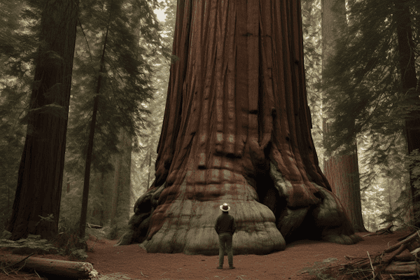 man near sequoia tree