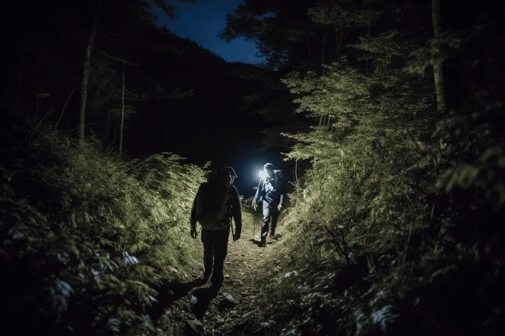 night hikers passing each other