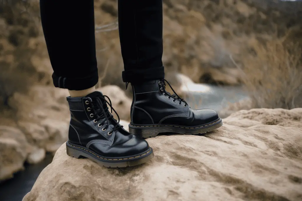 person hiking in doc martens