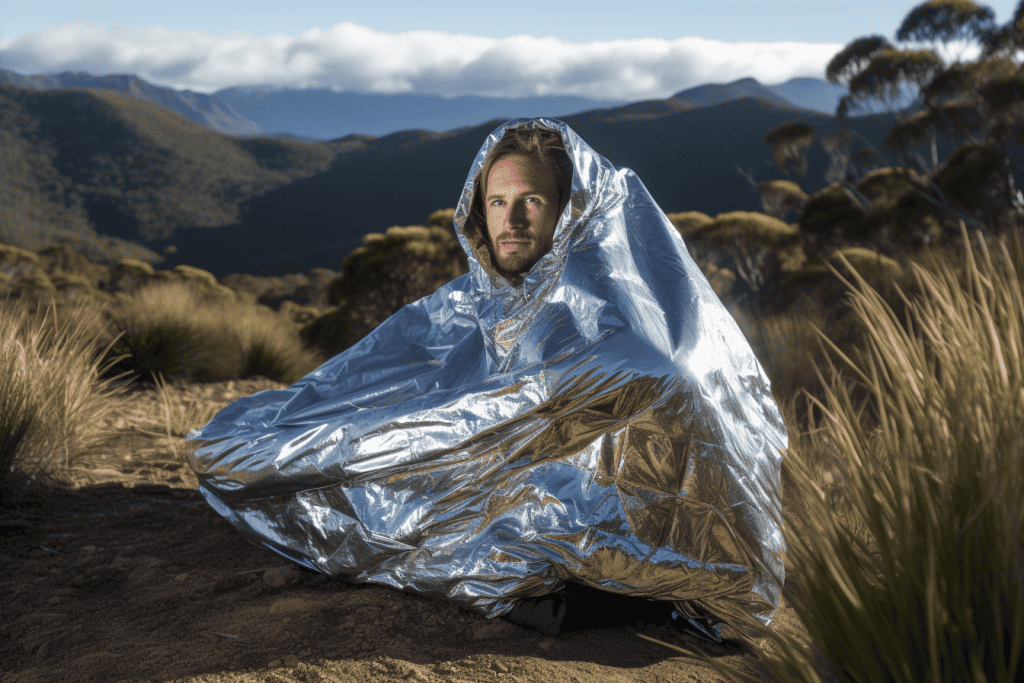 person in a space blanket