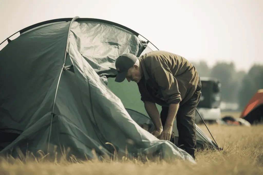 person setting up a tent