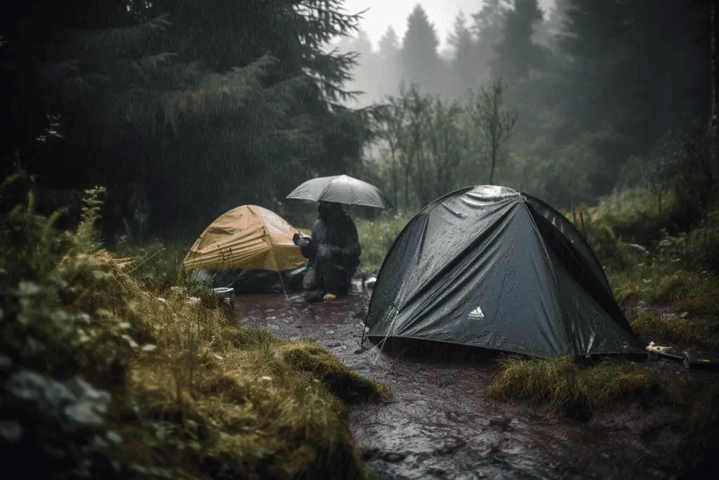 rainy campsite