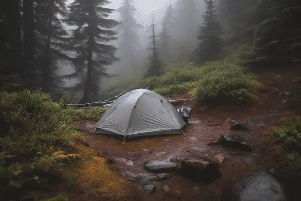 tent in the rain