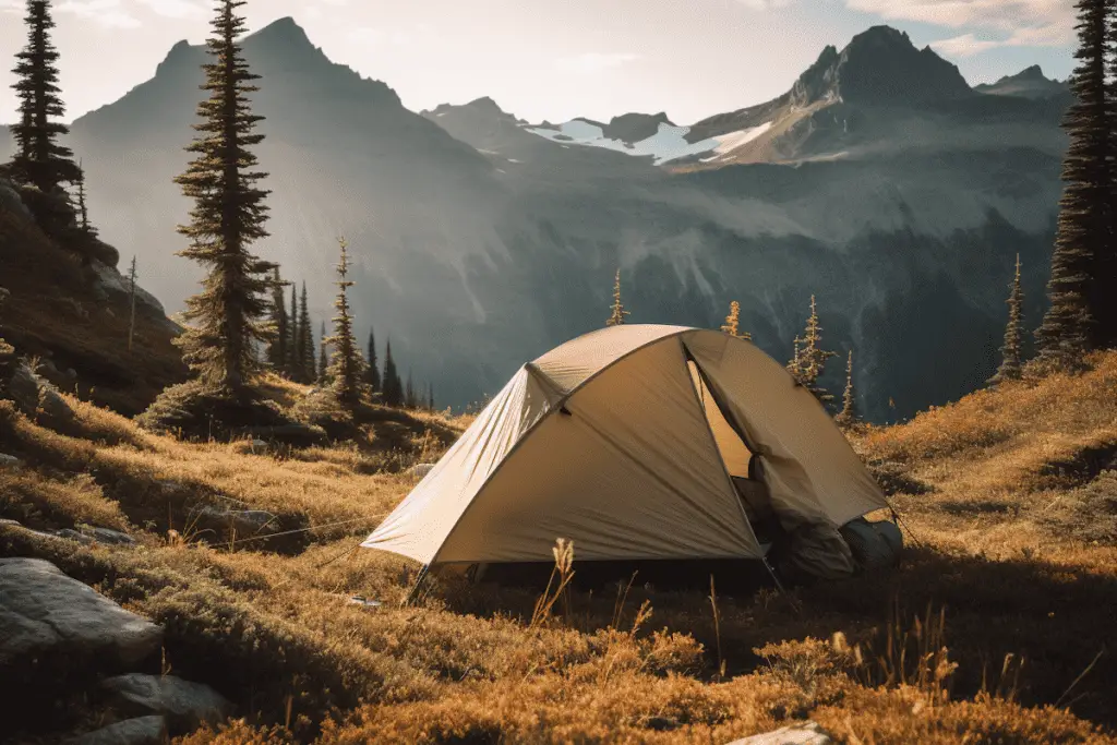 a lightweight tent in the mountains