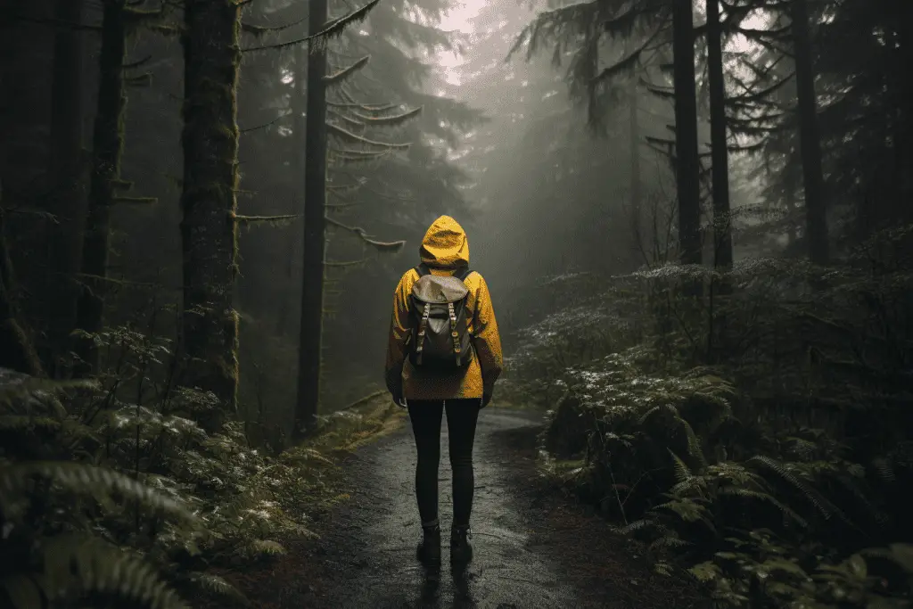 person hiking in a poncho