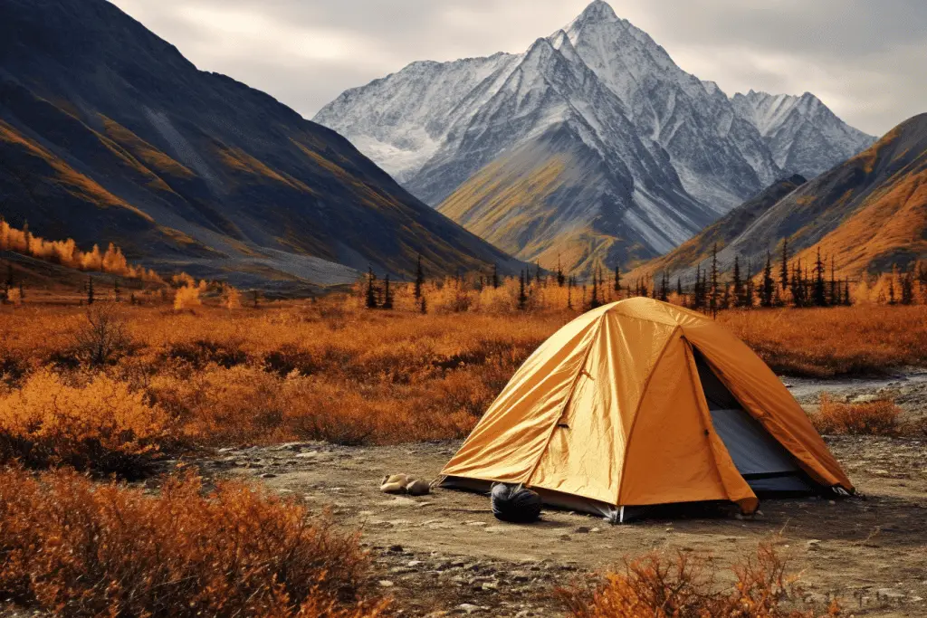 backcountry camping tent near the mountains
