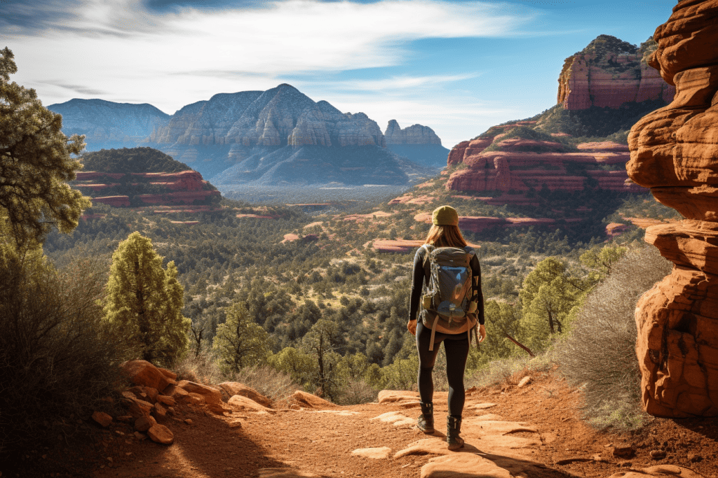 woman looking out over an overlook in sedona