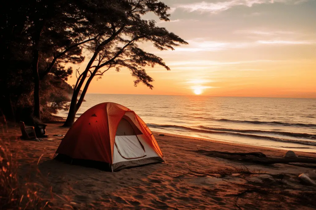 orange tent beach camping